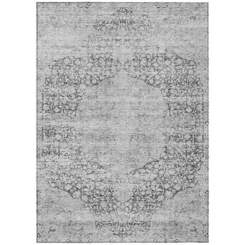 Tapis oriental lavable intérieur gris et ivoire 10 pi x 14 pi