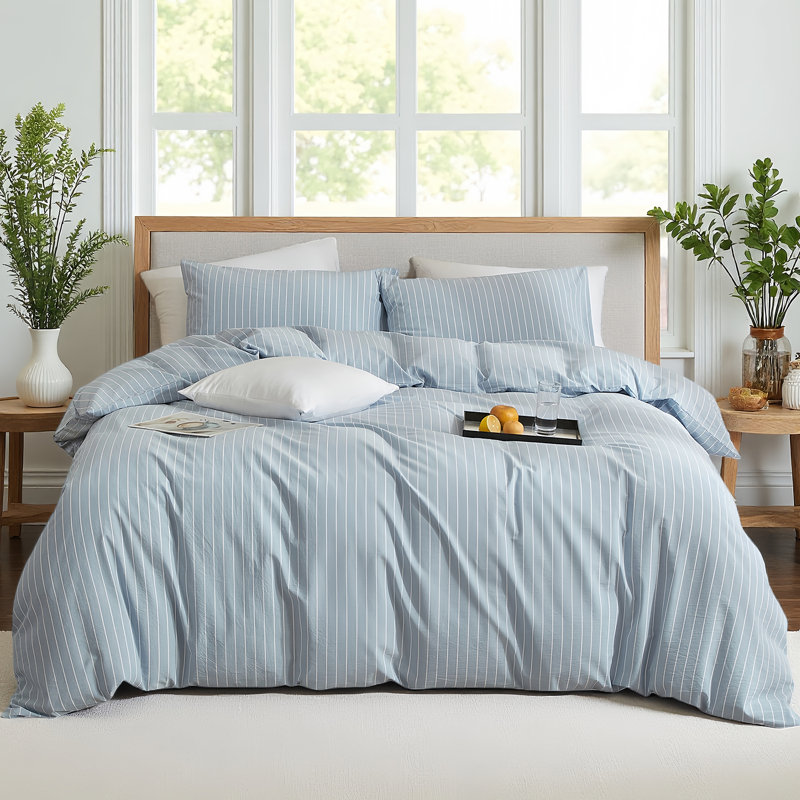 Ensemble de housse de couette XINMIANFANG, Housse de couette double + 2 taies d'oreiller stan, Bleu / blanc