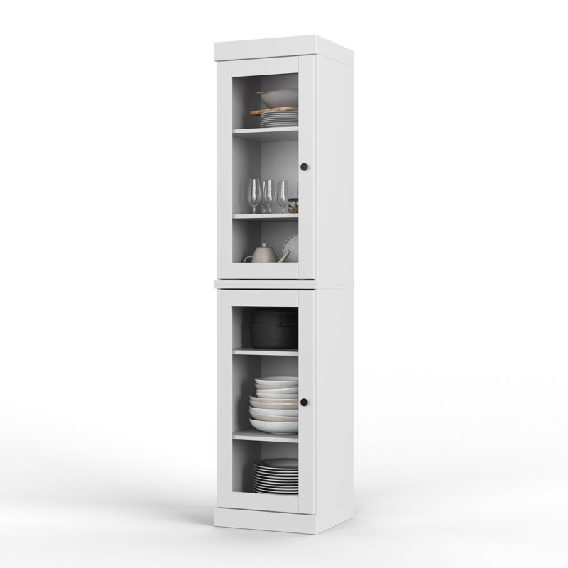 Jaylena 100% Solid Wood 16.5" Pantry Cabinet with Clear Glass Doors and Adjustable Shelves, White