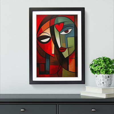 Love Heart Cubism No.3 - Single Picture Frame Print on Wood