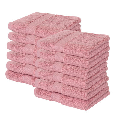 Ensemble de débarbouillettes 100% coton Splash zéro, débarbouillettes et débarbouillettes en coton doux absorbant 550 g / m² pour salle de bain, spa et usage quotidien, certifié OEKO-TEX, paquet de 12, rose