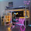 Lit mezzanine simple en métal avec poste de travail intégré, garde-robe, escalier de rangement et DEL, blanc-544583830