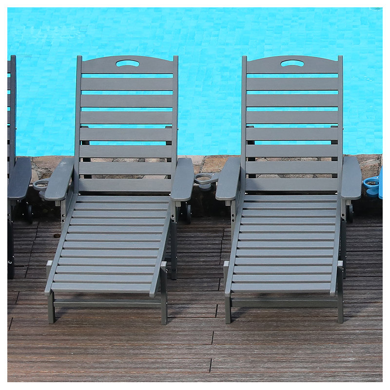 HDPE Patio Chaise Lounge, 4-Position Adjustable Backrest Outdoor Lounger, Gray