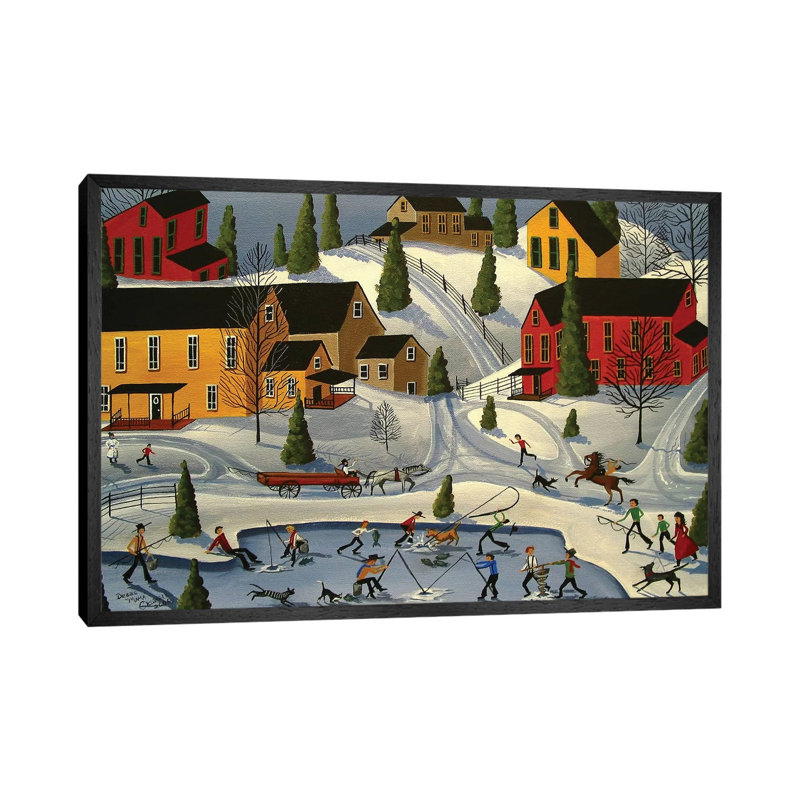 Ice Fishin by Debbie Criswell - Floater Frame Painting on Canvas, Black