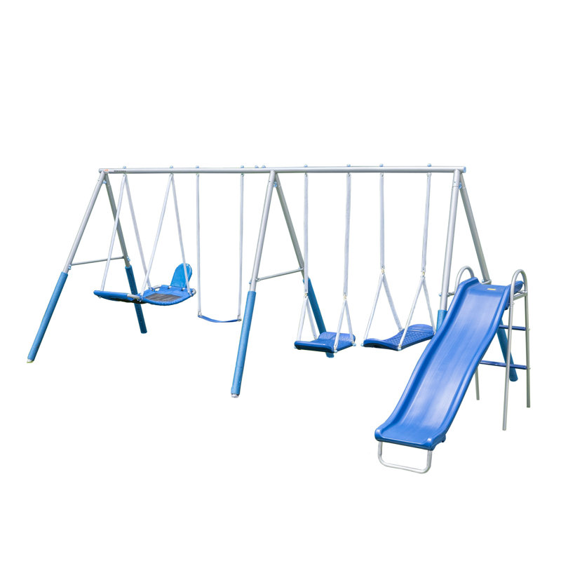 Super Surfer Gray and Blue Metal Swing Set with Slide