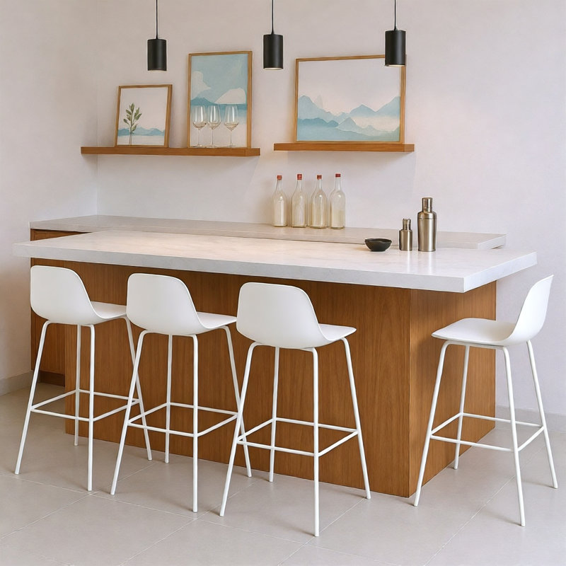 Tabouret de comptoir en polyuréthane à dossier bas H 26 po Botyo, Blanc, 4