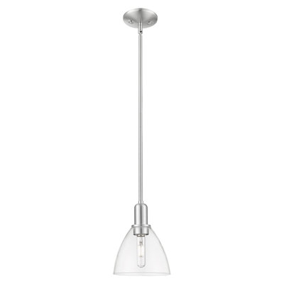 Arcadia - Bristol - 1 Light 8" Stem Hung Mini Pendant - Brushed Satin Nickel Finish - Clear Shade
