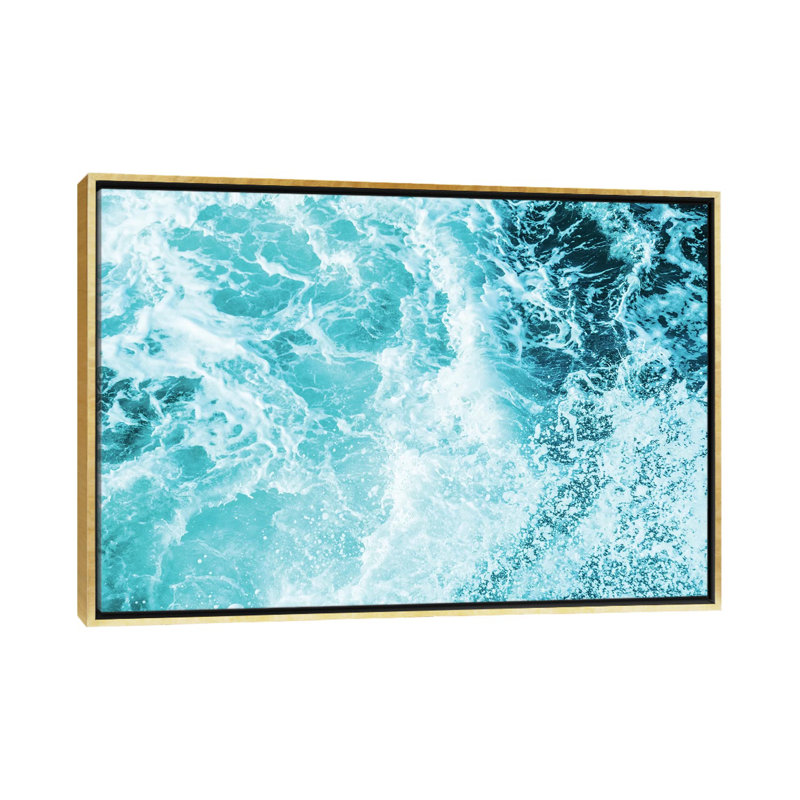 «Perfect Ocean Sea Waves» - Impression sur papier avec cadre flottant, H 40 po x l 60 po x 1,5 po, Toile encadrée d'or