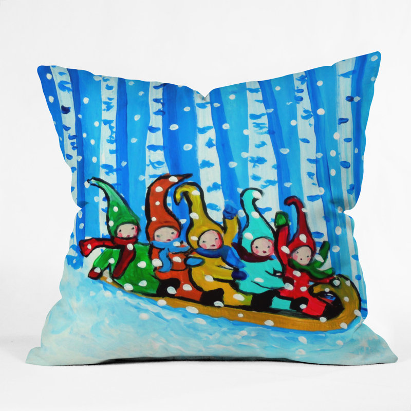 Coussin intérieur / extérieur Sled Riding Pixies, 18 po x 18 po