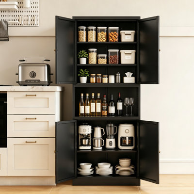 Armoire de rangement de 72 pouces de hauteur en métal blanc, 4 portes, armoire de rangement autoportante pour la cuisine, le bureau, la salle de bain, le balcon et la salle de rangement