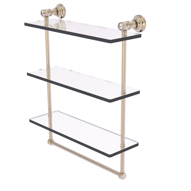 Freyja 3 Piece Glass Tiered Shelf with Towel Bar, 5.54" H x 16" W x 19.7" D, Antique Pewter