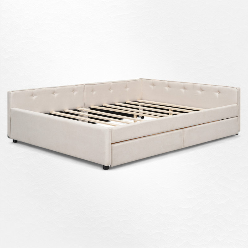Lit de jour rembourré avec tiroirs, Grand lit, Beige