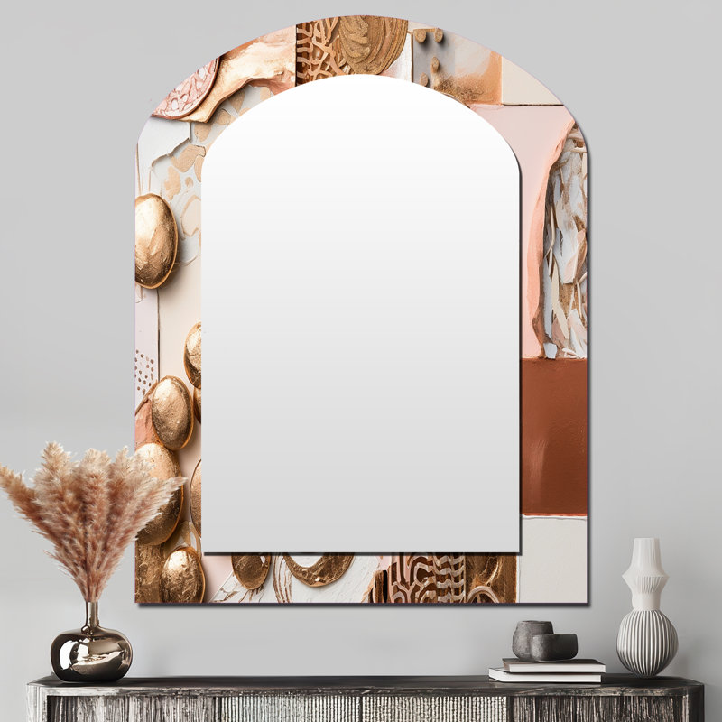 Or et blanc géométrique Serenity II - miroir mural asymétrique géométrique unique, miroir arche moderne, impression d'art en métal