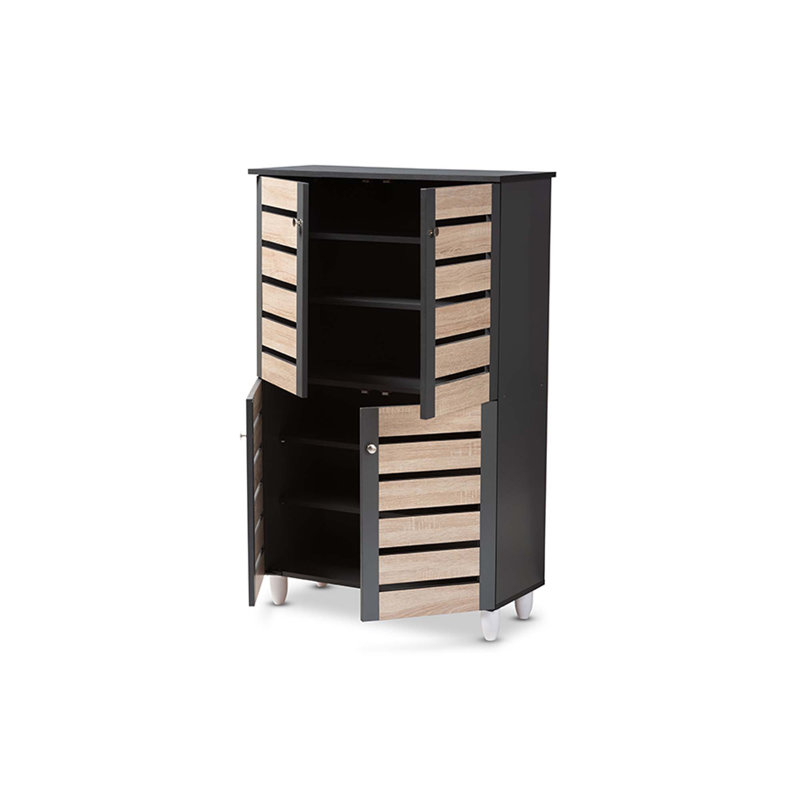 18 Pair Shoe Storage Cabinet, Oak/Dark Gray