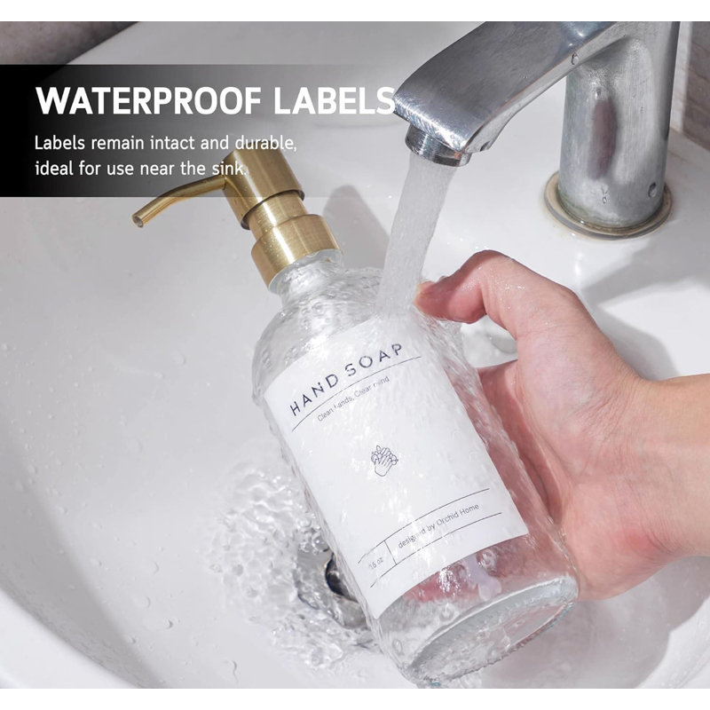 16oz Clear Glass Kitchen Soap Dispenser Set | Stainless Steel Pump, Dry Tray & Accessories | Labels, Silicone Pad & Dish Brush