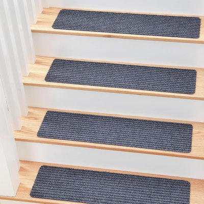 8" X 30" (7 in Pack) Non-Slip Carpet Stair Treads Non-Skid Safety Rug Slip Resistant Indoor Runner for Kids Elders and Pets with Reusable Adhesive - Gray
