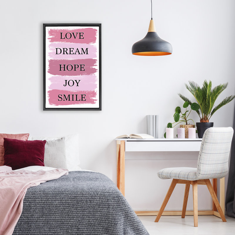 Cadre flottant Love Dream Hope Joy Smile, design par Martina Pavlova, H 25 po x l 17 po, Cadre flottant noir de jais