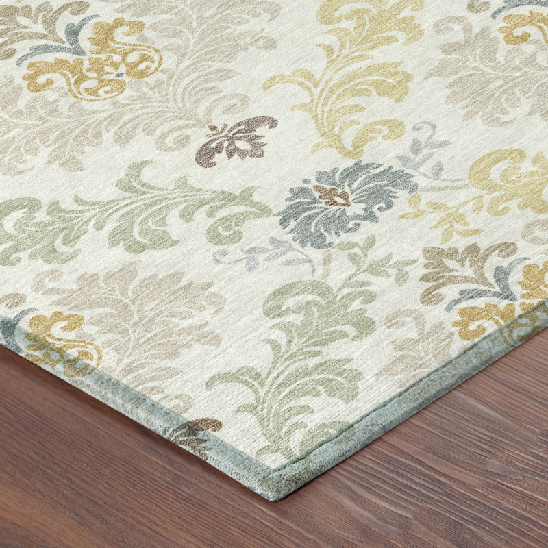 Machine Washable Indoor/Outdoor Chantille ACN2544 Damask Rug, Ivory, 9' x 12'