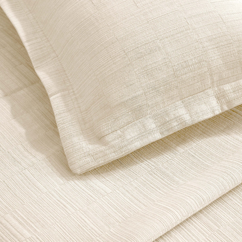 Kayda Zenith Cotton Medium Weight Textured Modern Geometric Matelasse Bedspread And Sham Set By, Ivory