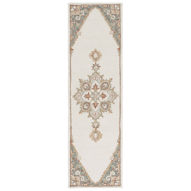 Darrielle Hand Tufted Wool/Cotton Oriental Rug in Gray/Ivory, Runner 2'3" x 8'