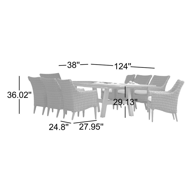 Ensemble repas d'extérieur rectangulaire L 84 po Keiser, Beige, 8