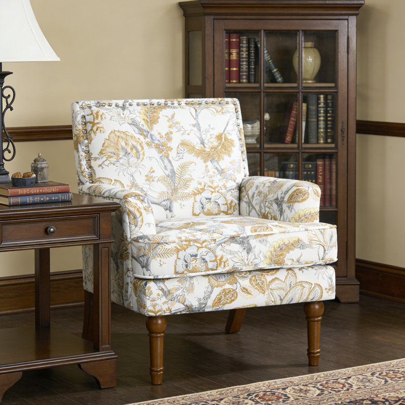 Chaise de salon rembourrée en tissu à motif floral, Jaune terreux