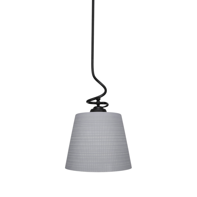 Luminaire suspendu Capri, fini noir mat et verre matricé gris de 10 po