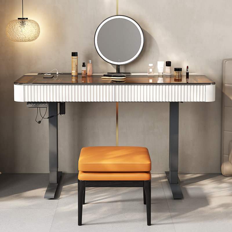 Ensemble de coiffeuse à maquillage, réglable en hauteur, prise de courant USB, plateau en verre, tiroir de rangement