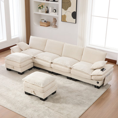 Sectional Cloud Modular Sofa With Deep Seat, Dual-Layer Cushioning, Corduroy Upholstery, USB Ports, And Flexible Reconfigurable Layout For Living Room, Apartment, Studio, Or Office.