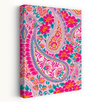 Bright Paisley - Contemporary Floral Paisley Pattern Intricate Paisley Design Pink And Orange Flowers Art