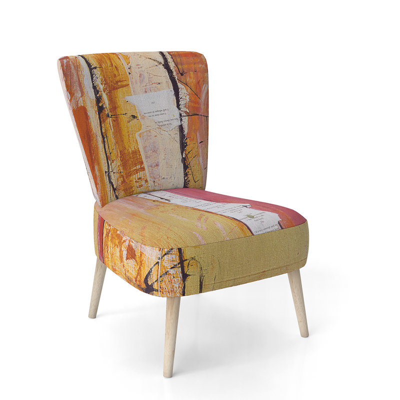 Upholstered Floral Side Chair - Modern floral Accent Chair, Abstract Orange Polyester Blend 1