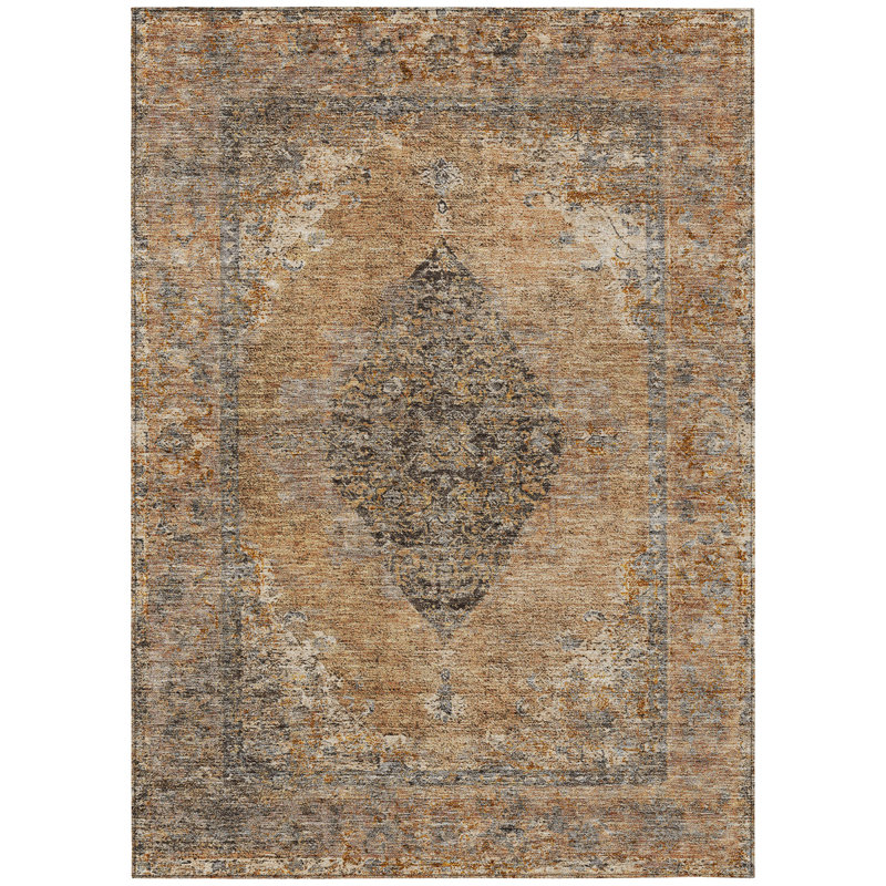Machine Washable Indoor/Outdoor Xhevrie Copper Rug, Rectangle 2'6" x 3'10"