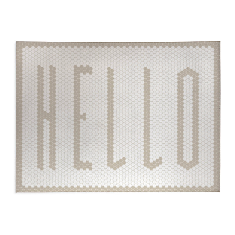 Tapis de cuisine Penny Tile Hello, Ivoire ivoire, Rectangulaire 2 pi x 3 pi