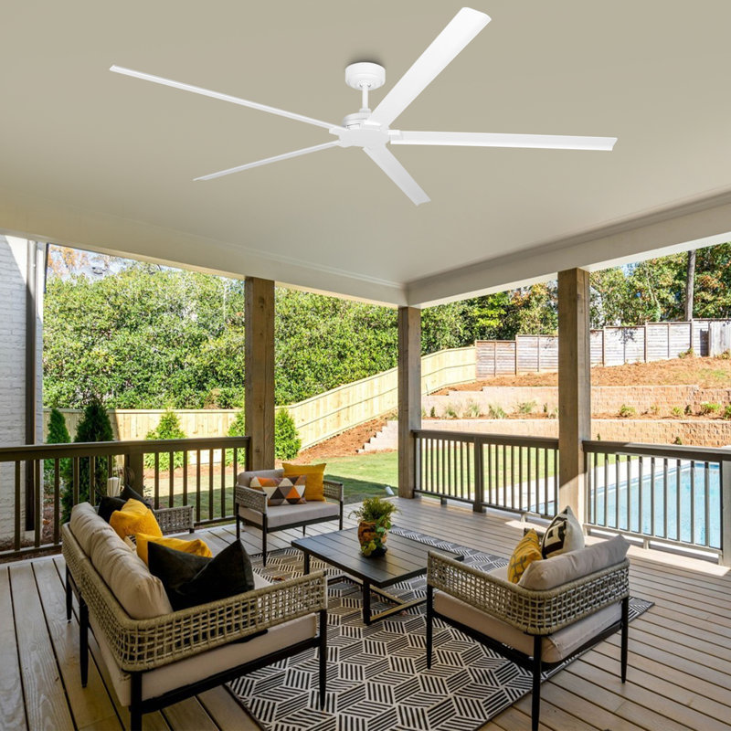  72" / 84" Full Aluminum Waterproof Outdoor Indoor Large Ceiling Fan with Remote Control, Modern Industrial Wet Rated 6-Speed Reversible DC Motor Gazebo Ceiling Fan without Light