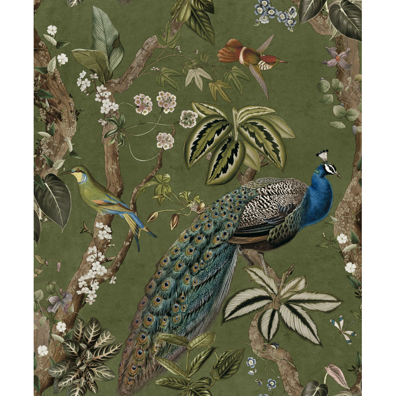 Papier peint non tissé Cassia Peacock, Vert