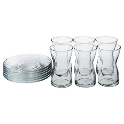 Set of 6 130ml Glass Tea Cup & Saucer Stackable Gift Boxed