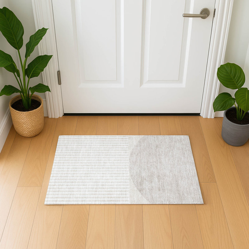 Premium Machine Washable Mayfield AMF2134 Geometric Rug, 1'8" x 2'6", Putty