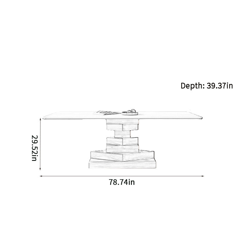 Shelinda Solid Wood Base Dining Table, 29.52"H x 78.74"L x 39.37"W