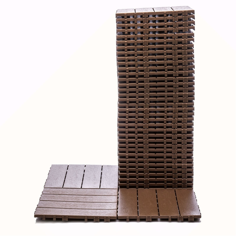Paquet de 76 tuiles de terrasse à emboîtement 11,42 po x 11,42 po - Revêtement de sol en plastique grain de bois 3D de 68,80 pieds carrés pour l'extérieur, imperméable et résistant à l'humidité, facile à installer et facile à installer