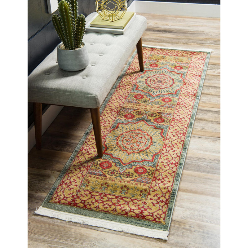 Tapis traditionnel Palazzo couleur ciel, Tapis de couloir 2 pi 7 po x 13 pi 1 po