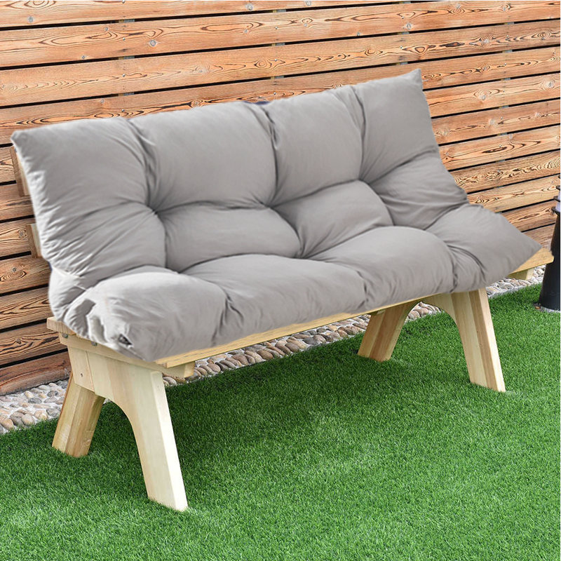 Garden Bench Seat and Back Cushion, Light Grey, 15cm H x 120cm L x 80cm W