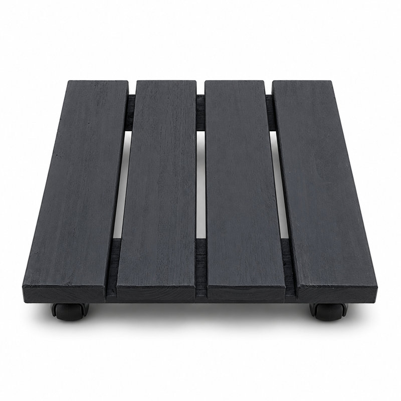 Ensemble de 2 roulettes carrées modernes pour l'intérieur / extérieur en bois d'acacia noir moderne / intérieur, Black
