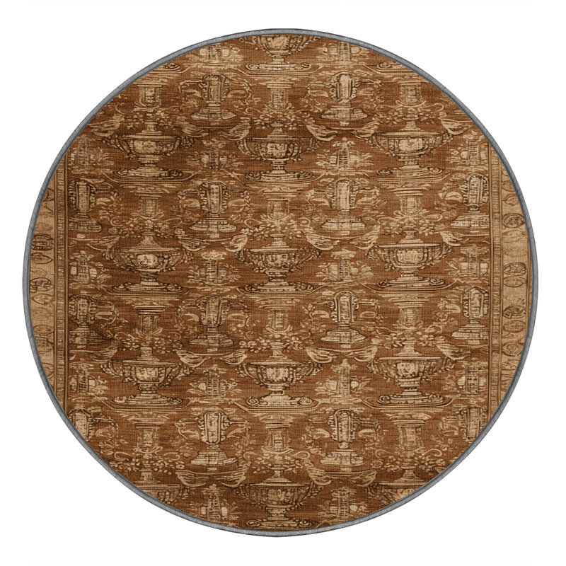 Tapis brun français lavable à la machine, Rond 8 pi
