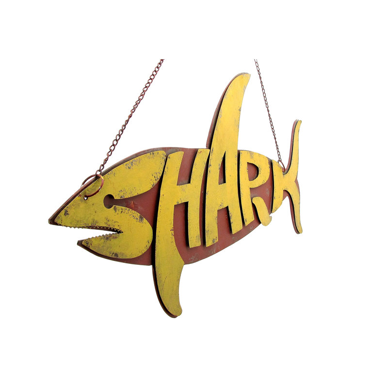 Décoration murale à panneau de requin suspendu en métal