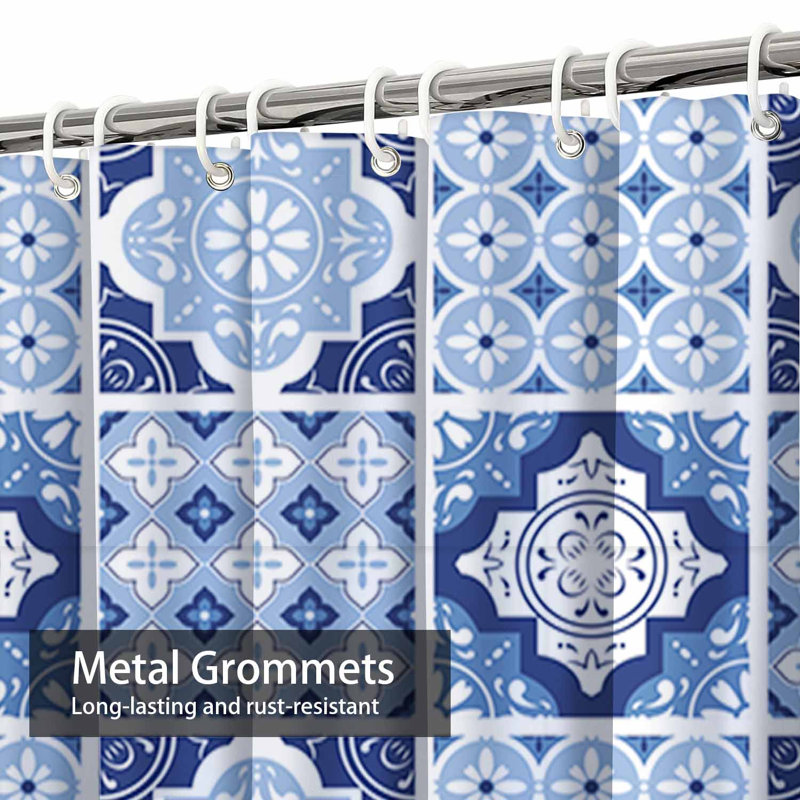 Rideau de douche décoratif en mosaïque bleue abstraite avec 12 crochets, L 72 po x l 72 po