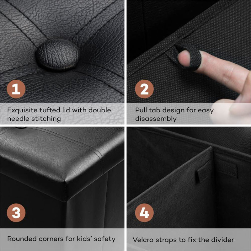 Falan Faux Leather Ottoman, Black