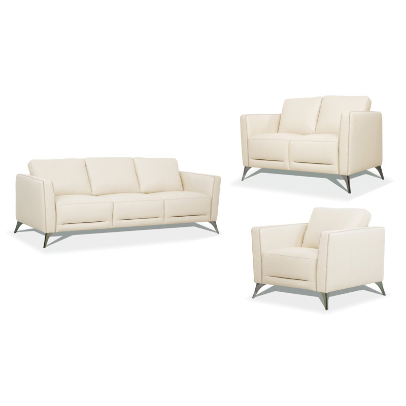 Matteo 2 - Piece Leather Living Room Set, Cream Genuine Leather