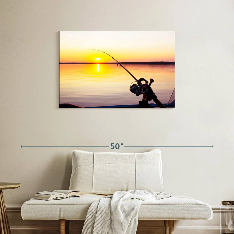 Pêche au coucher du soleil, H 24 po x l 36 po