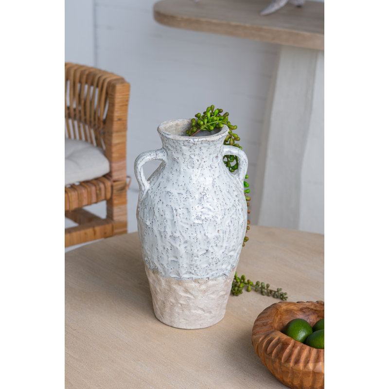 Two Handled Flower Vase, 13.8" H x 7.9" W x 7.9" D