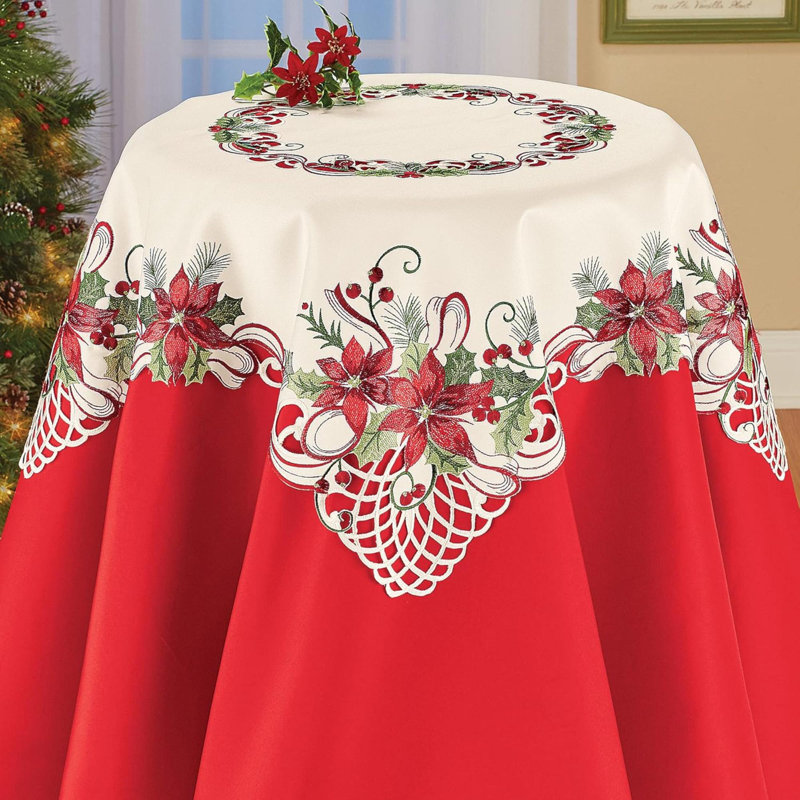 Jolis linges de table de Noël poinsettias et baies, carrés